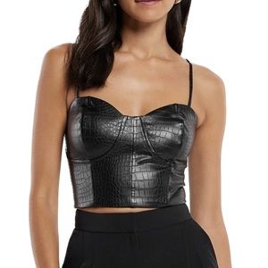 Express Body Contour Croc Leather Corset Crop Top